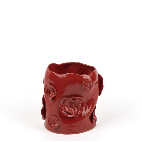 Flower Crafted Round Vase <br> Red<br> (Ø 17 x H 22) cm