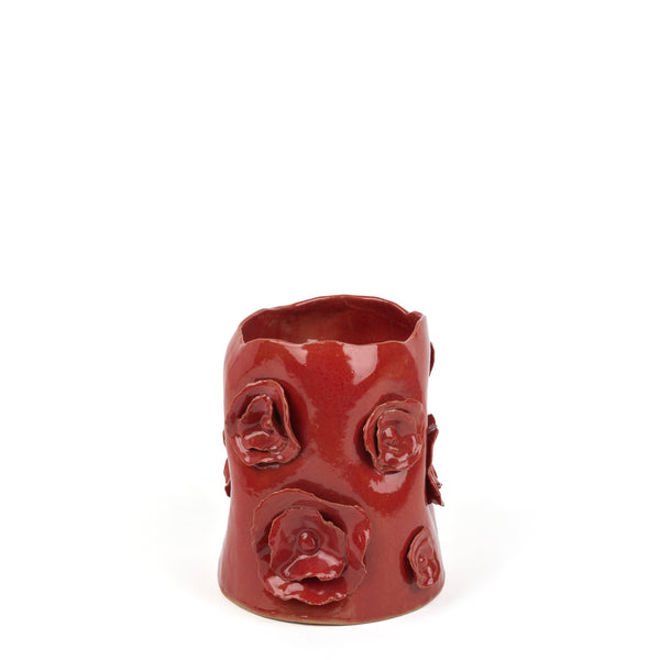 Flower Crafted Round Vase <br> Red<br> (Ø 17 x H 22) cm