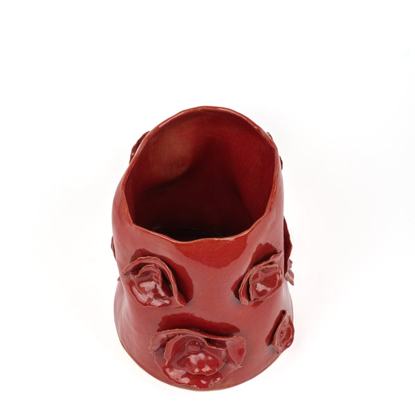 Flower Crafted Round Vase <br> Red<br> (Ø 17 x H 22) cm