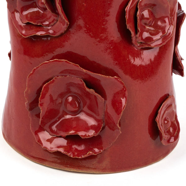 Flower Crafted Round Vase <br> Red<br> (Ø 17 x H 22) cm