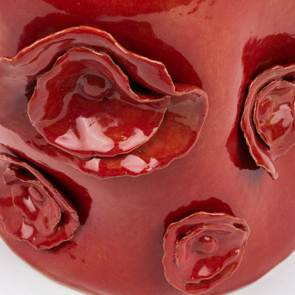 Flower Crafted Round Vase <br> Red<br> (Ø 17 x H 22) cm