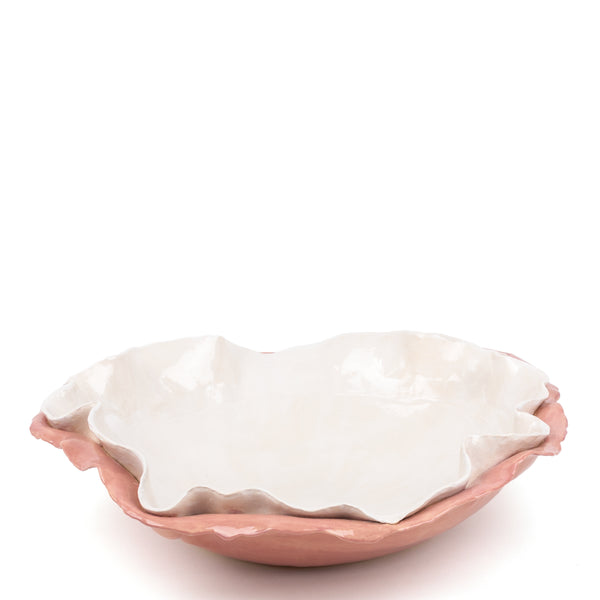 Double Ruffle Dish <br> Pink / White<br> (Ø 55 x H 15) cm