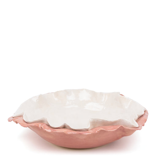 Double Ruffle Dish <br> Pink / White<br> (Ø 55 x H 15) cm