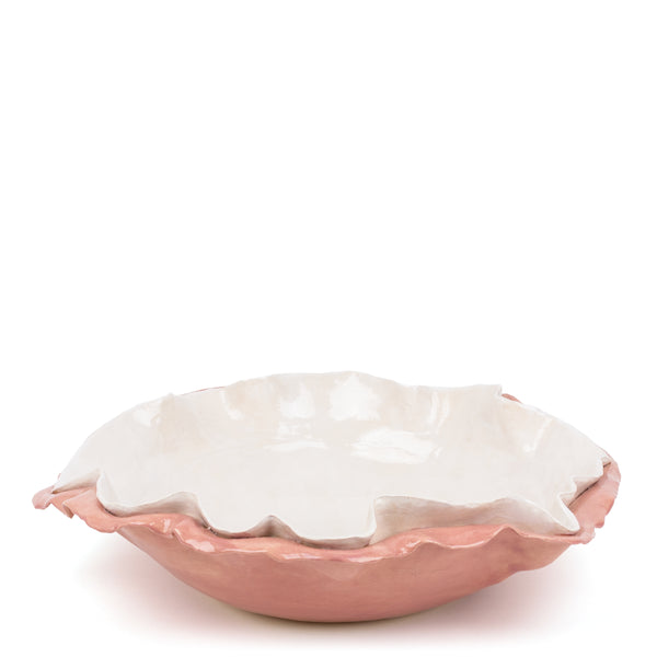 Double Ruffle Dish <br> Pink / White<br> (Ø 55 x H 15) cm