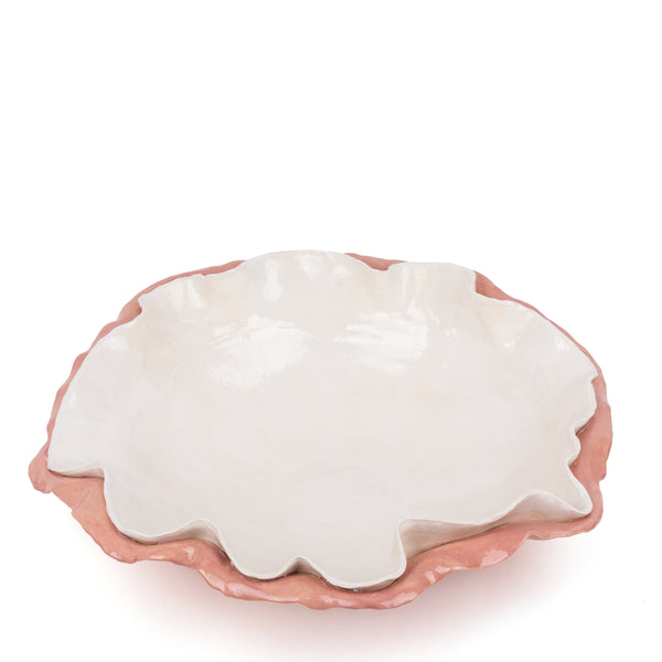 Double Ruffle Dish <br> Pink / White<br> (Ø 55 x H 15) cm