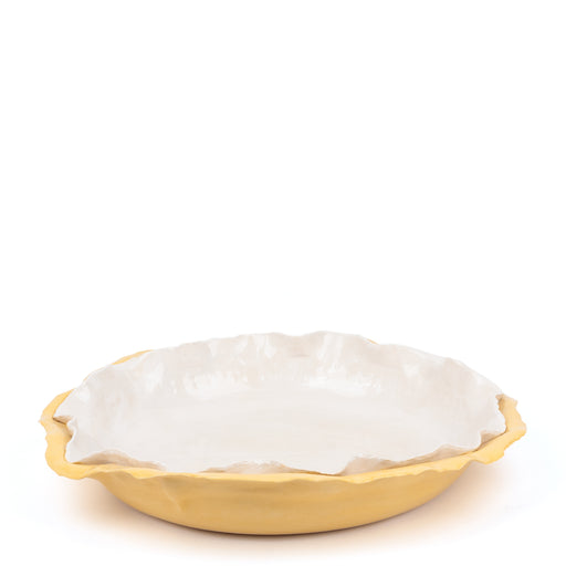 Double Ruffle Dish <br> Yellow / White<br> (Ø 53 x H 10.5) cm