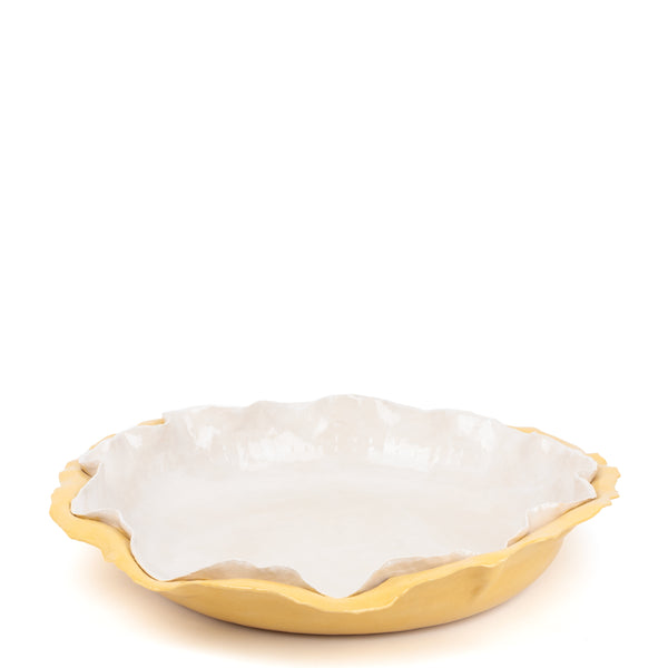 Double Ruffle Dish <br> Yellow / White<br> (Ø 53 x H 10.5) cm