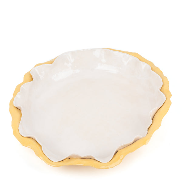 Double Ruffle Dish <br> Yellow / White<br> (Ø 53 x H 10.5) cm