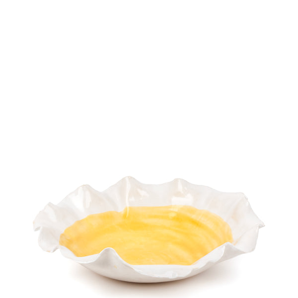 Ruffle Dish <br> White / Yellow<br> (Ø 47 x H 13) cm