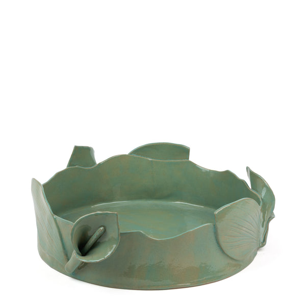 Lilies Round Dish <br>  Sage Green <br> (Ø 45 x H 11) cm