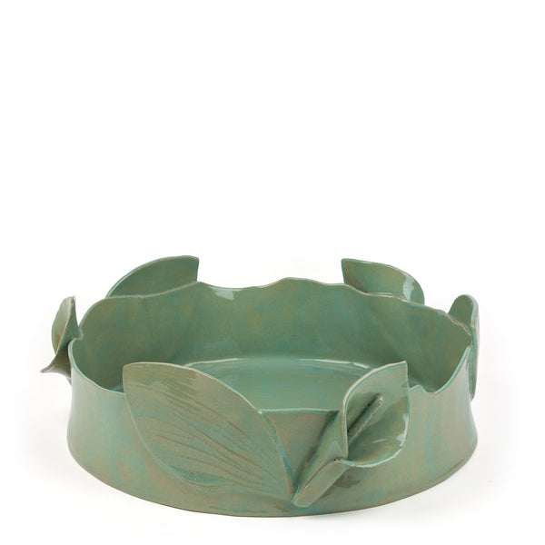 Lilies Round Dish <br>  Sage Green <br> (Ø 45 x H 11) cm