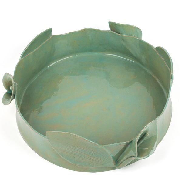 Lilies Round Dish <br>  Sage Green <br> (Ø 45 x H 11) cm