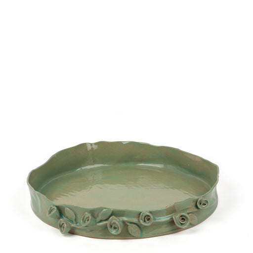 Roses Crafted Round Dish <br> Pistachio Green<br> (Ø 38 x H 6) cm