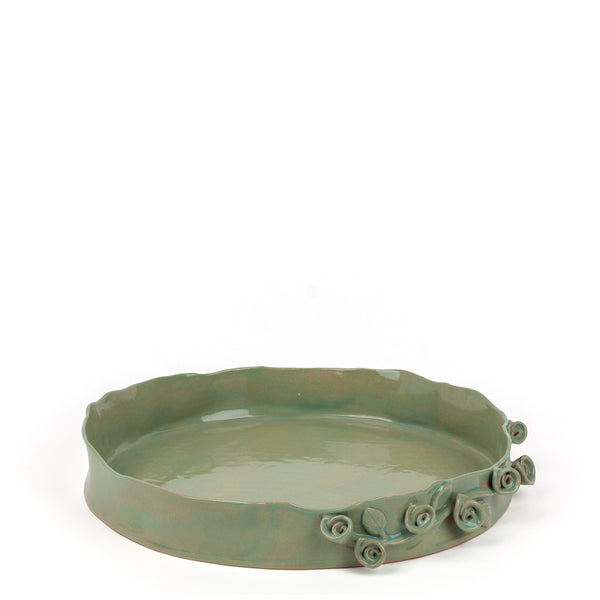 Roses Crafted Round Dish <br> Pistachio Green<br> (Ø 38 x H 6) cm