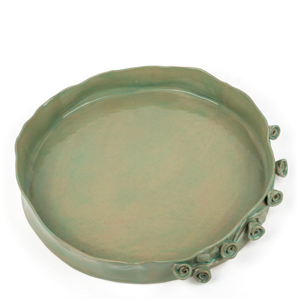 Roses Crafted Round Dish <br> Pistachio Green<br> (Ø 38 x H 6) cm