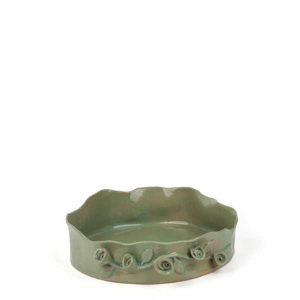 Roses Crafted Round Dish <br> Pistachio Green<br> (Ø 32 x H 9.5) cm