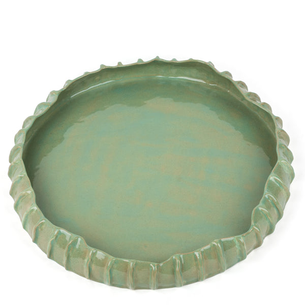 Pleated Round Dish <br>  Pistachio Green<br> (Ø 40 x H 6.5) cm