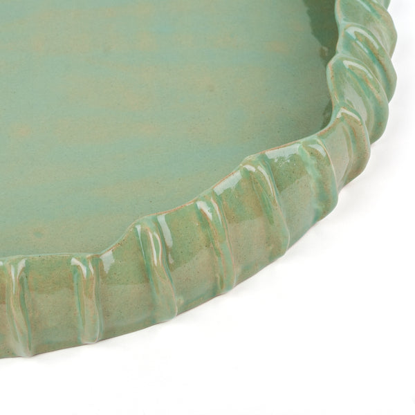 Pleated Round Dish <br>  Pistachio Green<br> (Ø 40 x H 6.5) cm