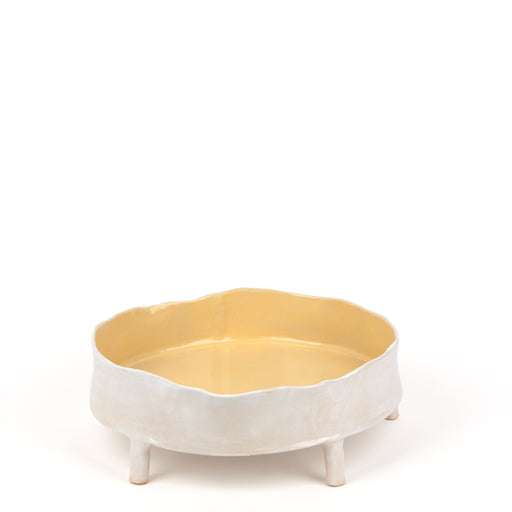 Round Dish with Legs <br> White / Yellow<br> (Ø 32 x H 11.5) cm