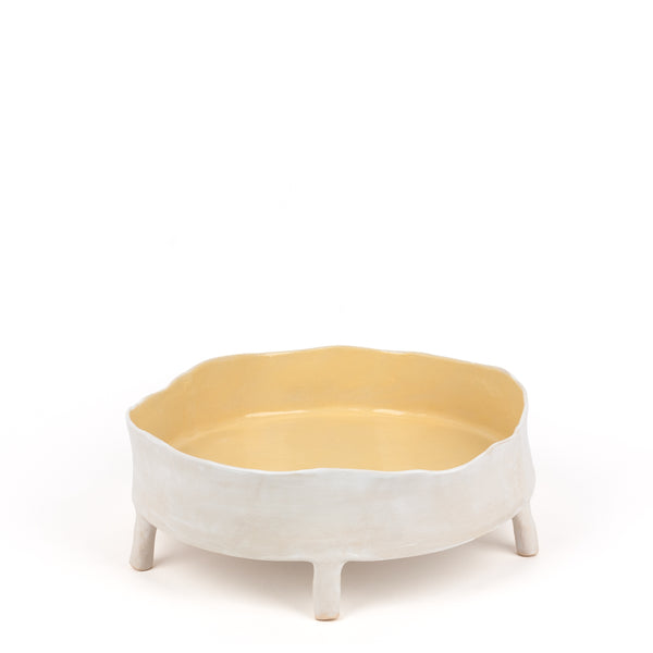 Round Dish with Legs <br> White / Yellow<br> (Ø 32 x H 11.5) cm