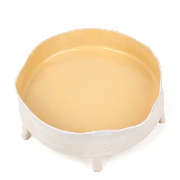 Round Dish with Legs <br> White / Yellow<br> (Ø 32 x H 11.5) cm