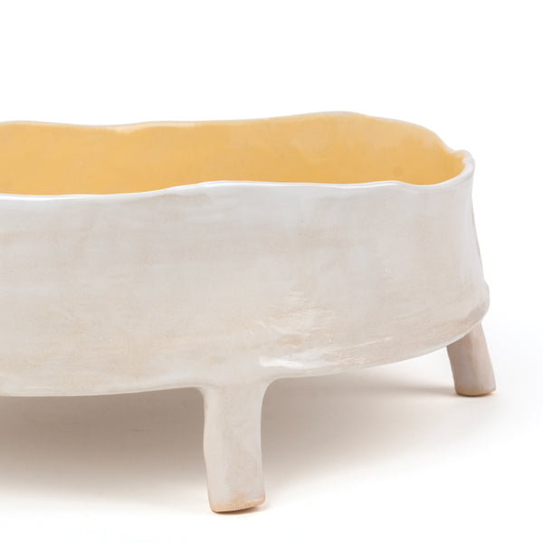 Round Dish with Legs <br> White / Yellow<br> (Ø 32 x H 11.5) cm