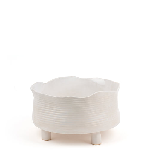 Striped Round Dish with Legs <br> 
White <br> 
(Ø 25 x H 15) cm