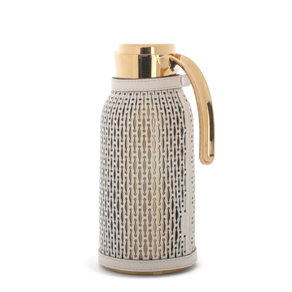 Diana Carafe with Leather Cover <br> Shiny Gold / Cream <br> 1.5 Liters
