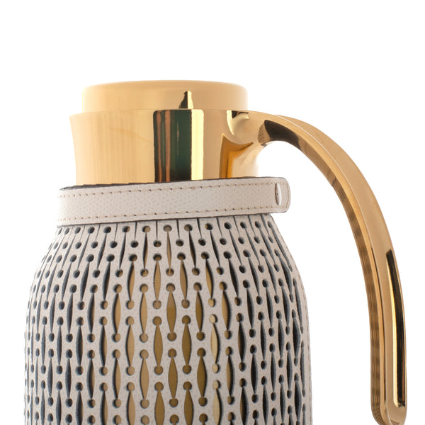 Diana Carafe with Leather Cover <br> Shiny Gold / Cream <br> 1.5 Liters