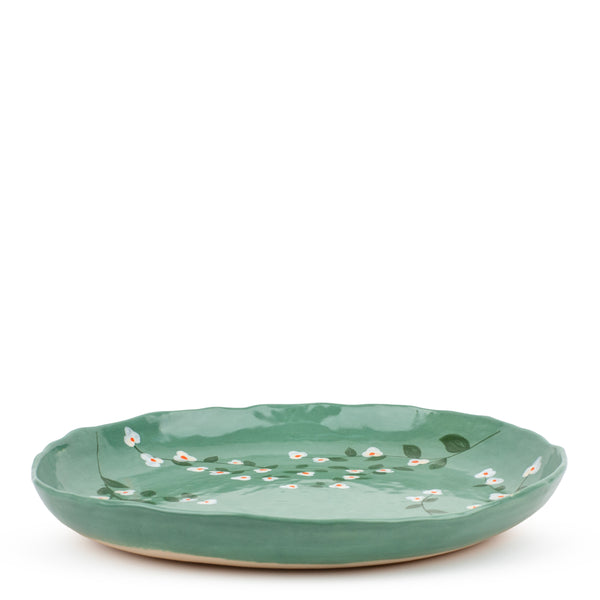 Cherry Blossom Round Flat Dish <br> 
Sea Green <br> 
(Ø 42 x H 5) cm