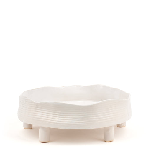 Striped Round Dish with Legs <br> 
White <br> 
(Ø 32 x H 11.5) cm