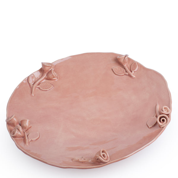 Roses Flat Dish on Stand <br>  
Pink
<br> ( Ø 40 x H 13) cm