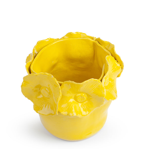 Flower Crafted Round Vase  <br>  
Yellow
<br> ( Ø 24 x H 23) cm