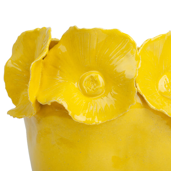 Flower Crafted Round Vase  <br>  
Yellow
<br> ( Ø 24 x H 23) cm