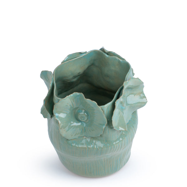 Flower Crafted Round Vase  <br>  
Celadon
<br> ( Ø 19 x H 24) cm