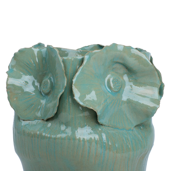 Flower Crafted Round Vase  <br>  
Celadon
<br> ( Ø 19 x H 24) cm