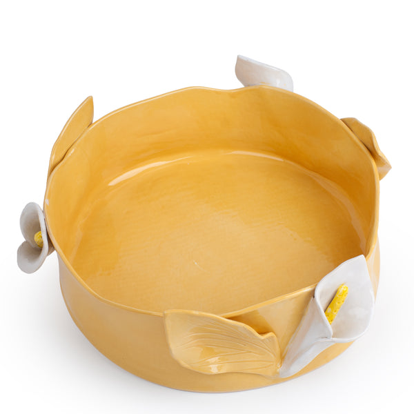 Lilies Round Dish <br> Yellow <br> (Ø 32 x H 11) cm