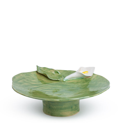Lilies Flat Dish on Stand <br>  
Moss Green
<br> ( Ø 44 x H 15) cm