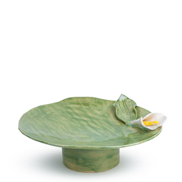 Lilies Flat Dish on Stand <br>  
Moss Green
<br> ( Ø 44 x H 15) cm