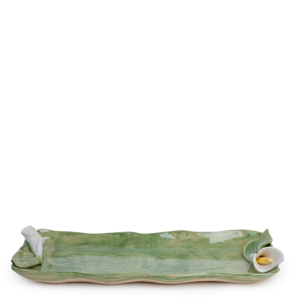 Lilies Rectangular Tray <br>  
Moss Green
<br> ( L 46 x H 6) cm