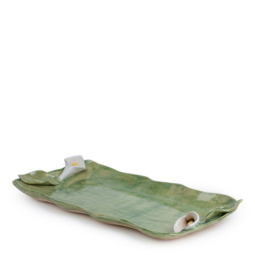 Lilies Rectangular Tray <br>  
Moss Green
<br> ( L 46 x H 6) cm