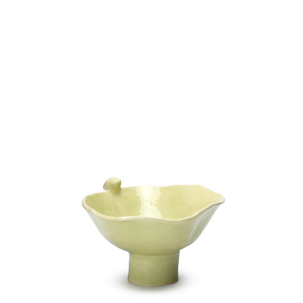 Bowl with Bird on Stand <br> Lime Green <br> (H 10.3) cm