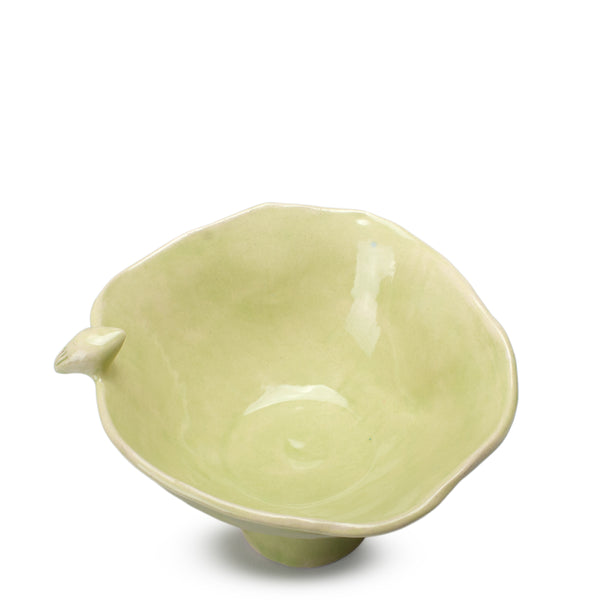Bowl with Bird on Stand <br> Lime Green <br> (H 10.3) cm