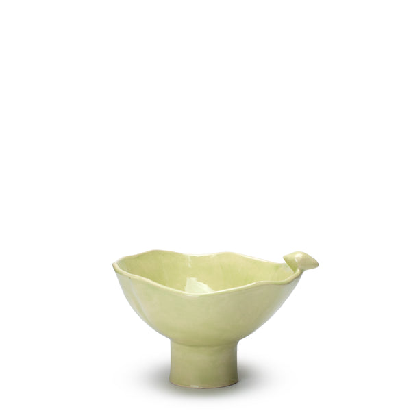 Bowl with Bird on Stand <br> Lime Green <br> (H 10.3) cm