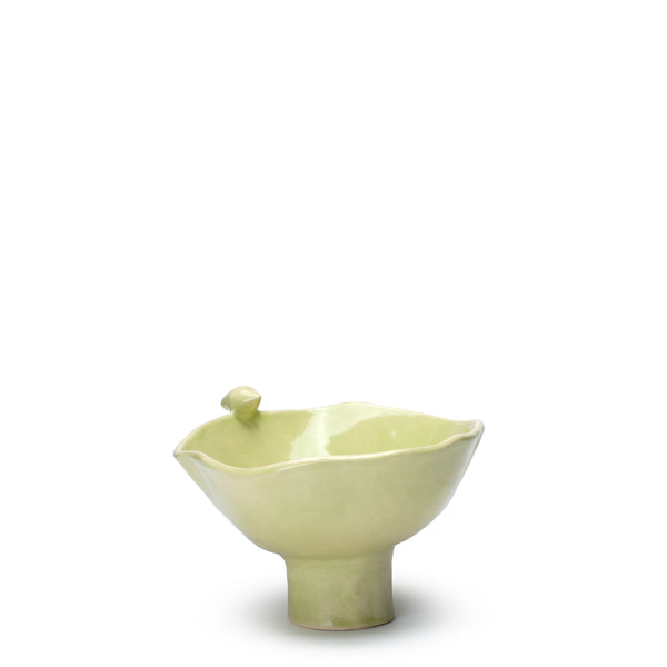 Bowl with Bird on Stand <br> Lime Green <br> (H 10.3) cm