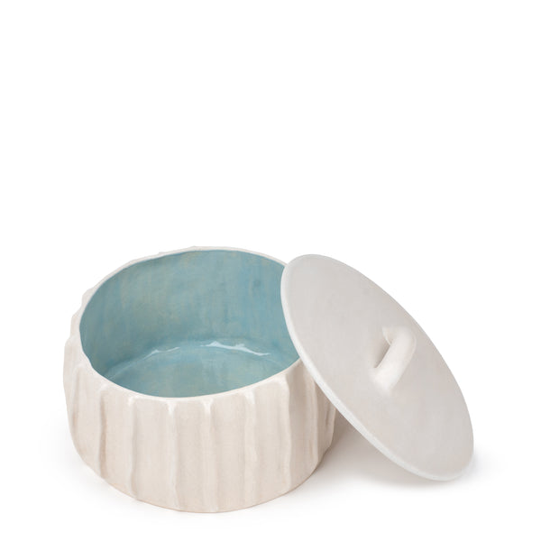 Pleated Saucepan with Lid <br> White / Pastel Blue <br> (Ø 25 x H 18) cm