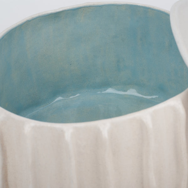 Pleated Saucepan with Lid <br> White / Pastel Blue <br> (Ø 25 x H 18) cm