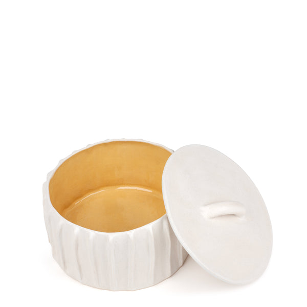 Pleated Saucepan with Lid <br> White / Yellow <br> (Ø 25 x H 18) cm