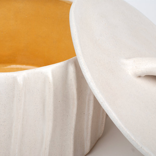 Pleated Saucepan with Lid <br> White / Yellow <br> (Ø 25 x H 18) cm