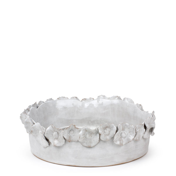 Flower Crafted Round Dish <br> Off White <br> (Ø 32 x H 10) cm